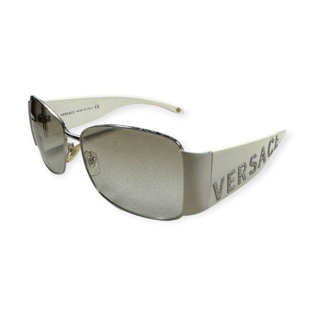 Versace 2079 Sunglasses White Rhinestone Logo Bling Rare Designer VTG w/ Case